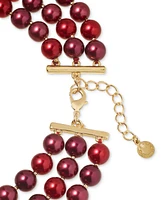 Charter Club Gold-Tone Beaded Triple Row Statement Necklace, 17" + 2" extender, Created for Macy's