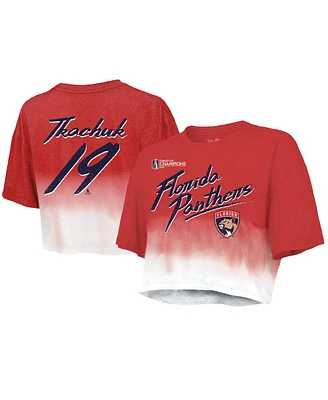 Majestic Women's Matthew Tkachuk Red Florida Panthers 2024 Stanley Cup Champions Dip Dye Boxy Crop Name Number T-Shirt