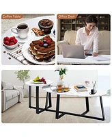 Modern Coffee Table Set of 2 Faux Marble Nesting Table Set