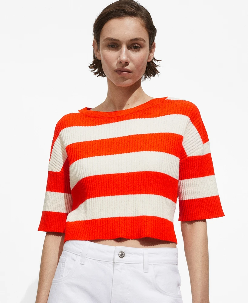 Mango Women's Striped Ribbed-Knit Sweater