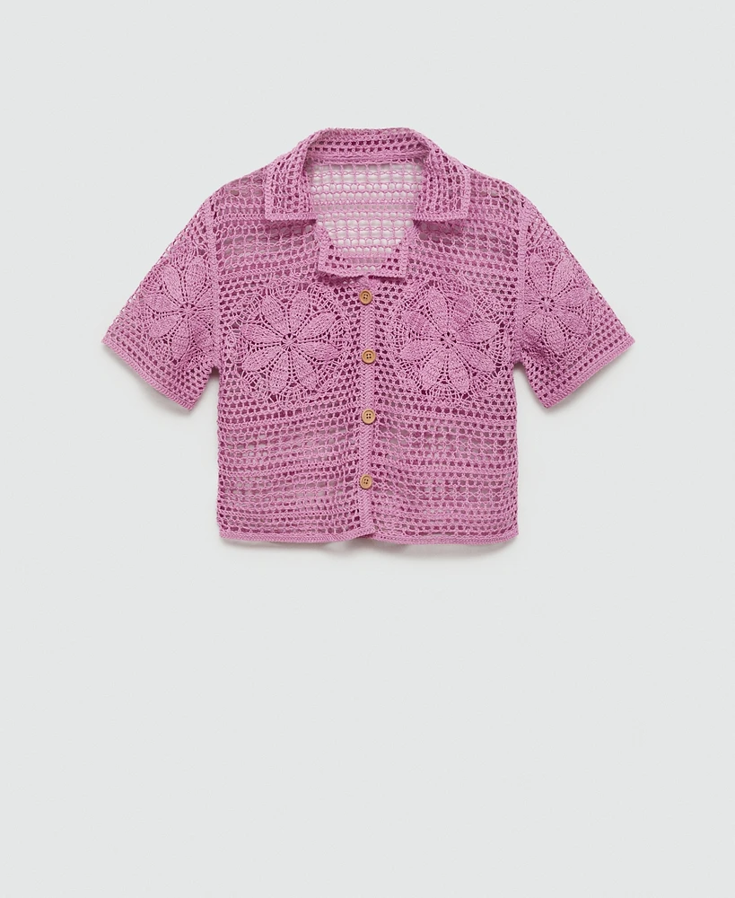 Mango Women's Flowers Detail Crochet Shirt