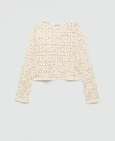 Mango Women's Flowers Detail Crochet Sweater