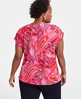 I.n.c. International Concepts Plus Paisley-Print Gathered Top, Created for Macy's