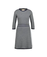 Hope & Henry Women's Organic Cotton 3/4 Sleeve Fit and Flare Sweater Dress