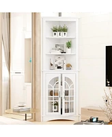 Mondawe 63.3inch White Corner Storage Cabinet Tall Freestanding Bookcase with Doors&Adjustable Shelves