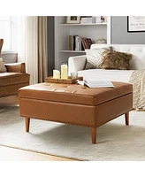 Hulala Home Constantine Modern Storage Tufted Cocktail Ottoman with Solid Wood Legs