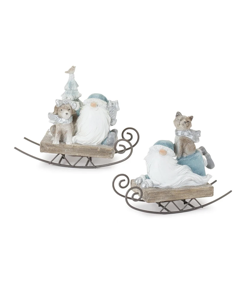 Slickblue Gnome On Sled Figurine (Set of 2)