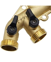 Cowin 4 Way Brass Hose Splitter 3/4" Hose Faucet Manifold with 4 Valves