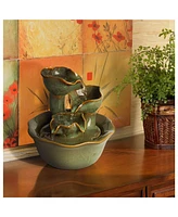 John Timberland Organic Water Lily Modern Indoor Tabletop Small Water Fountain 8" High Cascading Ceramic for Table Desk