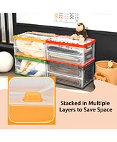 Sugift 4 Pack Collapsible and Stackable Plastic Storage Bins with Attached Lid