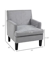 Homcom Modern Accent Chair Velvet Armchair, Light Gray