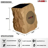 5 Core Outdoor Speakers Bluetooth Waterproof Linkable Tws Patio Pool Garden Wireless 10W Rms Solar Rock Speaker w Rgb Light