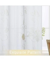 Caromio Floral Embroidered Voile Sheer Kitchen Tier Curtain Pair