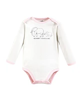 Touched by Nature Baby Girls Organic Cotton Long-Sleeve Bodysuits, Pink Peanut