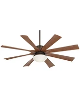 Possini Euro Design 60" Defender Industrial Outdoor Ceiling Fan with Led Light Remote Control Oil Rubbed Bronze Painted Koa Opal Frosted Glass Damp Ra