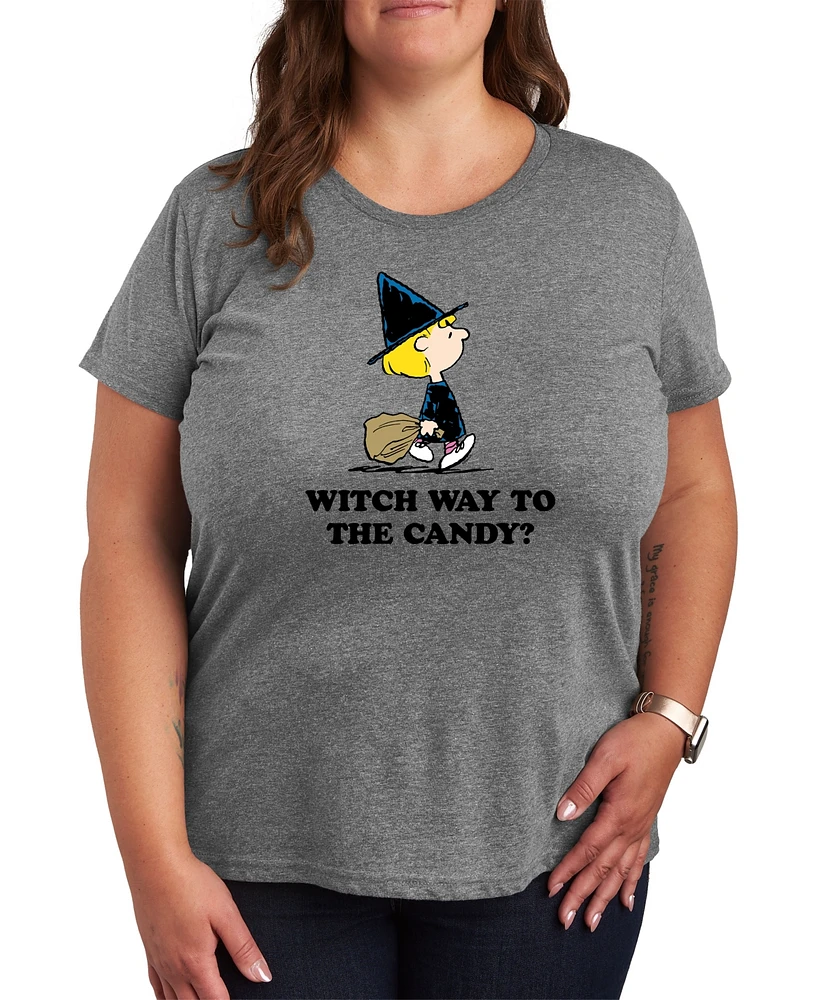 Hybrid Apparel Trendy Peanuts Witch Way Plus Graphic T-shirt