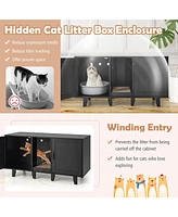 Sugift 2-Door Cat Litter Box Enclosure with Winding Entry and Scratching Board