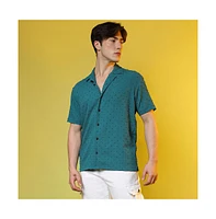 Campus Sutra Men's Teal Green Self-Design Pom-Pom Shirt