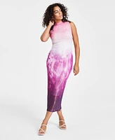 Bar Iii Women's Ombre Foil Mesh Mock Neck Midi Dress, Created for Macy's