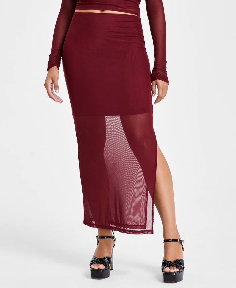 Bar Iii Women's Mesh Side-Slit Pull-On Midi Skirt, Created for Macy's