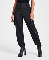 Bar Iii Women's Pinstriped High-Rise Cargo Pants, Created for Macy's