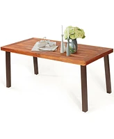 Sugift Rectangular Acacia Wood Rustic Dining Furniture Table