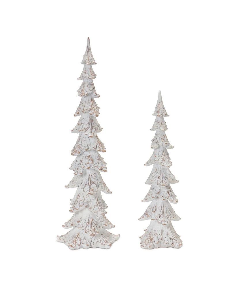 Slickblue Set of 2 White Washed Pine Trees: Rustic Decorative Accent