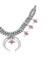 American West Jewelry Sterling Silver and Rhodonite Gemstone Squash Blossom Necklace, 17 - 20 Inches