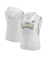 Fanatics Women's Oatmeal Green Bay Packers Lounge Script Sleeveless V-Neck Pullover Hoodie