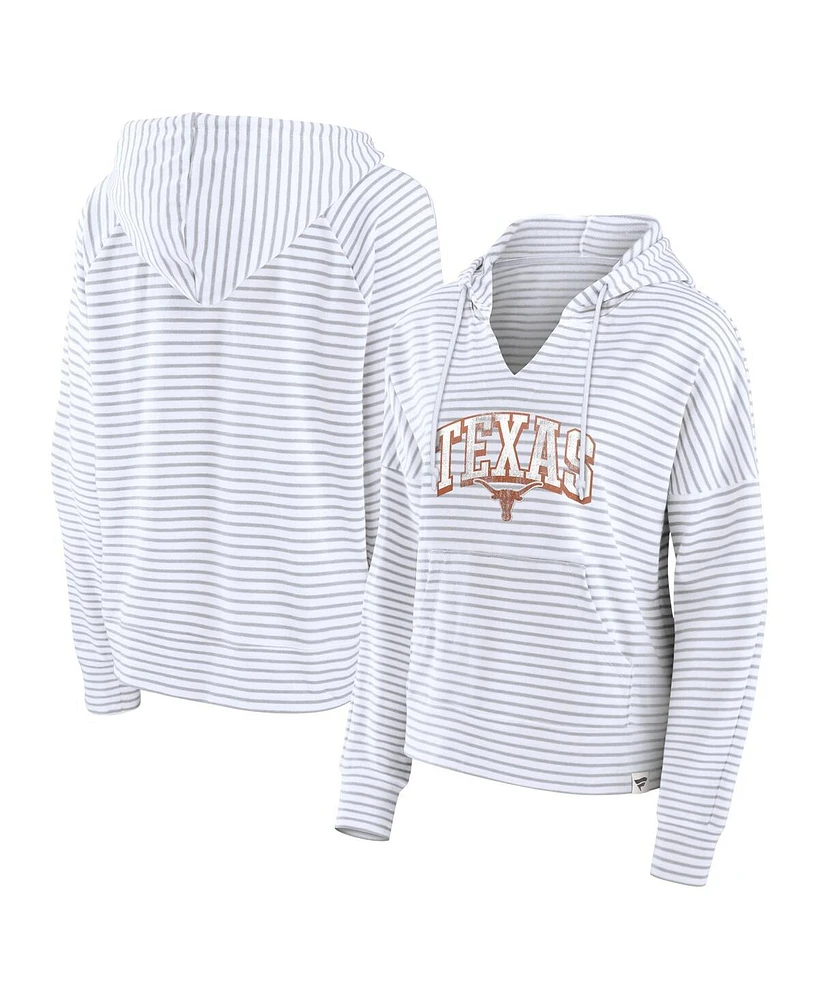 Fanatics Women's White/Gray Texas Longhorns Arch Logo Striped Notch Neck Pullover Hoodie