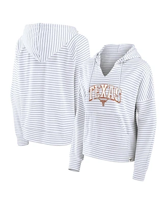 Fanatics Women's White/Gray Texas Longhorns Arch Logo Striped Notch Neck Pullover Hoodie