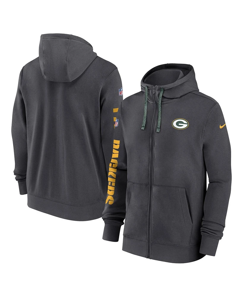 Nike Men's Anthracite Green Bay Packers 2024 Sideline Club Full-Zip Hoodie