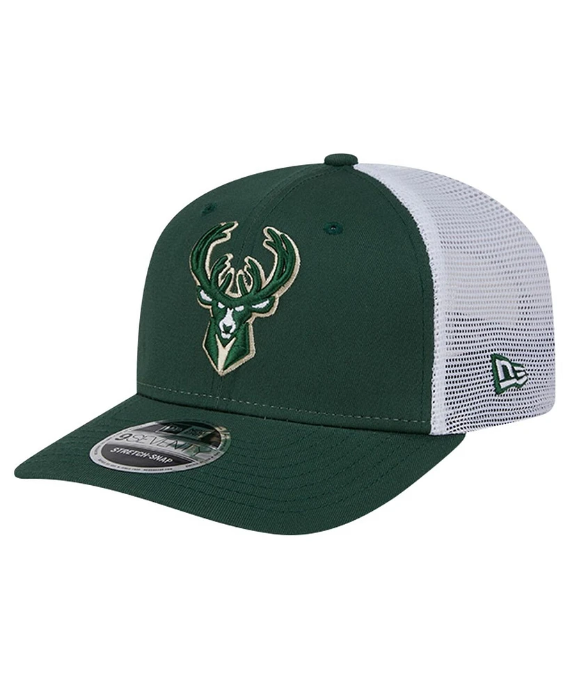 New Era Men's Hunter Green/White Milwaukee Bucks Trucker 9SEVENTY Coolera Stretch-Snap Hat