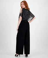 Connected Women's Metallic Cold-Shoulder Jumpsuit