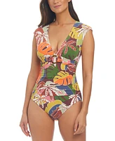 Bleu by Rod Beattie Women's Tropical-Print Cap-Sleeve Swimsuit