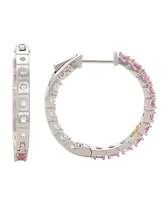 Suzy Levian New York Pink Sapphire & Lab-Grown White Sapphire Inside Out Hoop Earrings in Sterling Silver by Suzy Levian