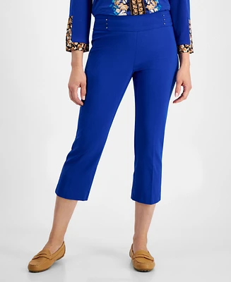 Jm Collection Women's Pull On Slim-Fit Rivet Detail Cropped Pants, Created for Macy's