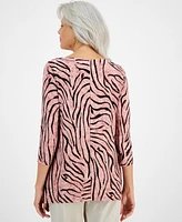 Jm Collection Petite 3/4-Sleeve Knit Jacquard Top, Created for Macy's