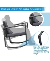 Sugift 3 Pieces Cushioned Patio Rattan Set with Rocking Chair and Table