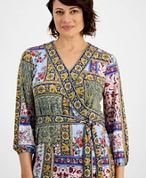 Jm Collection Petite Patchwork Faux Wrap Top, Created for Macy's