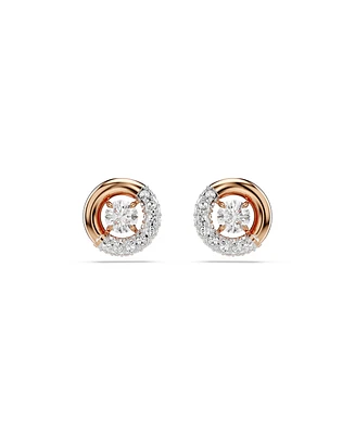 Swarovski Round Cut, White, Rose Gold-Tone Plated Dextera Stud Earrings