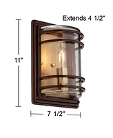 John Timberland Habitat Modern Industrial Outdoor Wall Light Fixture Bronze Brown Warm Brass 11" Clear Glass for Exterior House Porch Patio Outside De