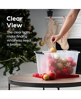 Iris Usa 4Pack 19qt Christmas Plastic Storage Bin with Lid and Secure Latching Buckles, Clear/Red