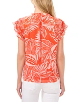 CeCe Women's Tropical-Print Ruffled Tie-Neck Raglan-Sleeve Blouse