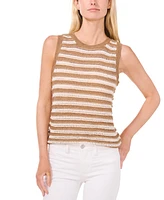 CeCe Women's Pointelle Stripe Crewneck Sleeveless Sweater