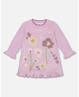 Deux par Big Girls Knitted Dress With Flowers Lilac