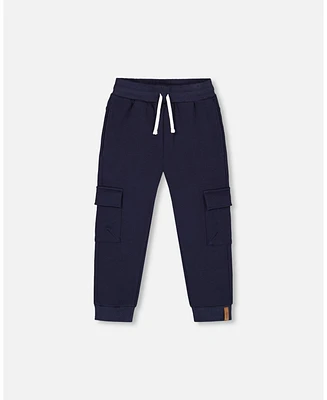 Deux par Boy Fleece Sweatpants With Cargo Pockets Navy - Child