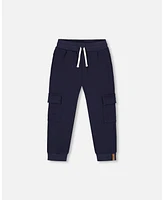 Deux par Boy Fleece Sweatpants With Cargo Pockets Navy - Child