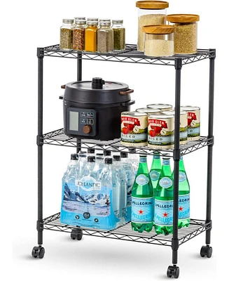 Iris Usa 3-Tier Steel Storage Rack with Removable Casters, Rolling Adjustable with Metal Shelf Cart, Silver