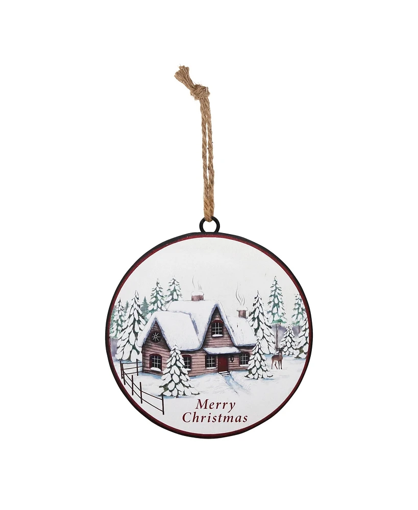 Slickblue Woodland Winter Cabin Disc Ornament (Set of 12)